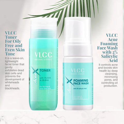 VLCC AcneX Face wash with 2% Salicylic Acid + Toner For Oily Free Skin Tone