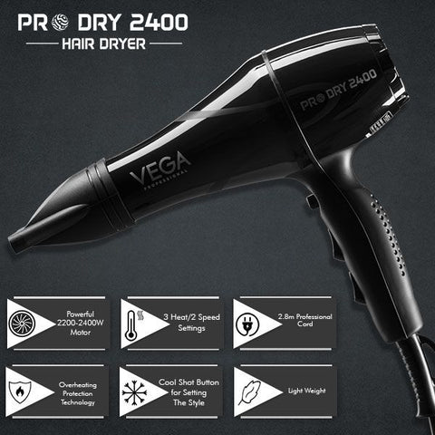 Vega Professional Pro Dry 2000-2400W Hair Dryer - VPMHD-03