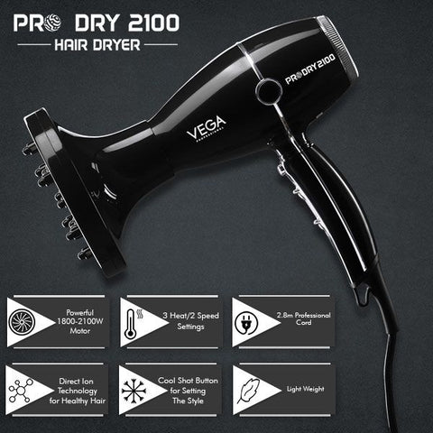 Vega Professional Pro Dry 1800-2100W Hair Dryer-VPPHD-02