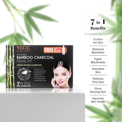 VLCC Activated Bamboo Charcoal Facial Kit with FREE Rose Water Toner