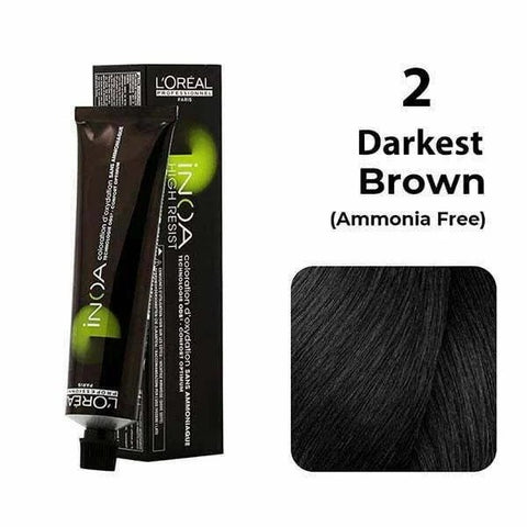 L'Oreal Inoa Ammonia Free Hair Color - 2 Darkest Brown