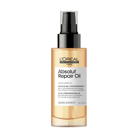 L'Oréal Professionnel Absolut Repair Hair Oil For Dry & Damaged Hair, 90ml 10-In-1 Multi-Benefit Leave-In Hair Oil With Wheat Germ Oil