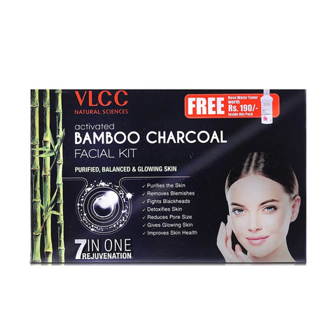 VLCC Activated Bamboo Charcoal Facial Kit with FREE Rose Water Toner