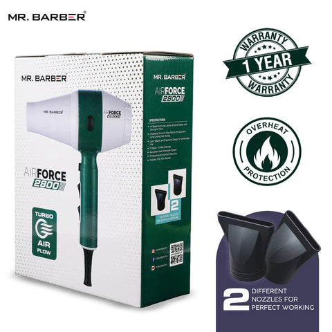 Mr. Barber AirForce 2800 Hair Dryer (Green & White)