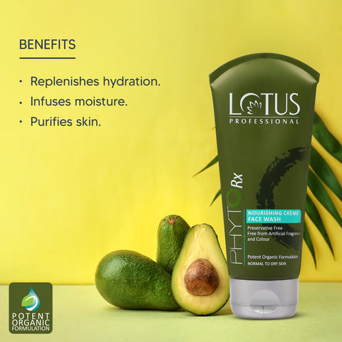 Lotus Professional PhytoRx Nourishing Cream Face Wash Cleanser, Avocado, Transparent, Unscented