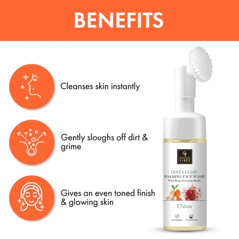 Good Vibes Ubtan Insta Glow Foaming Face Wash with Deep Cleansing Brush