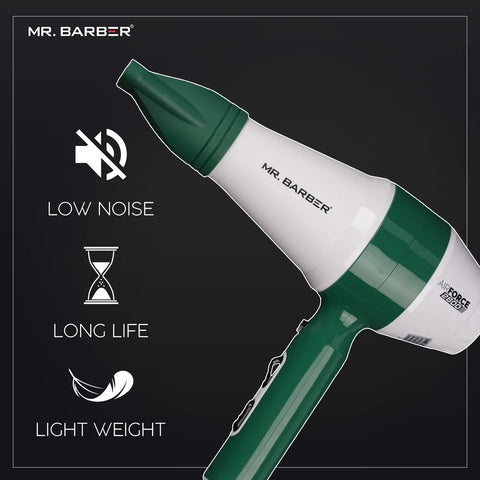 Mr. Barber AirForce 2800 Hair Dryer (Green & White)