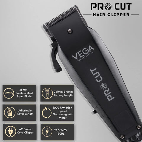 VEGA PROFESSIONAL Pro Cut Hair Clipper, (VPVHC-03) - Black