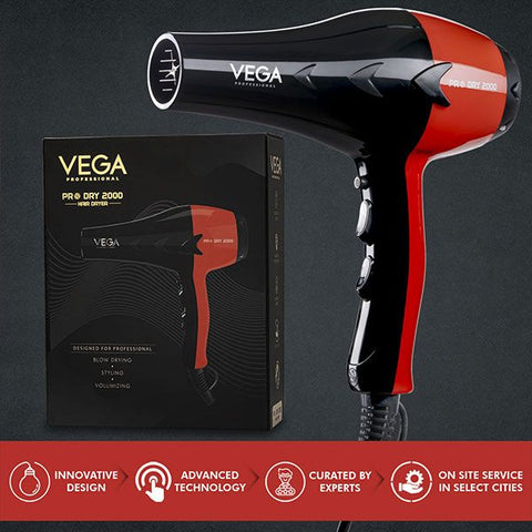 Vega Professional Pro Dry 2000-2200W Hair Dryer -Red - VPVHD-07