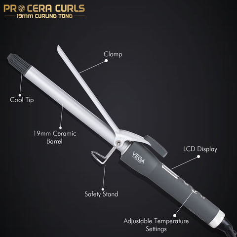 VEGA Professional Pro Cera Curls 19mm Barrel Hair Curler (VPMCT-02) (1 pcs)