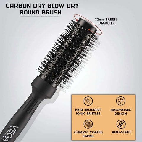 Vega Professional Carbon Dry Round Brush 32mm Hair Brush