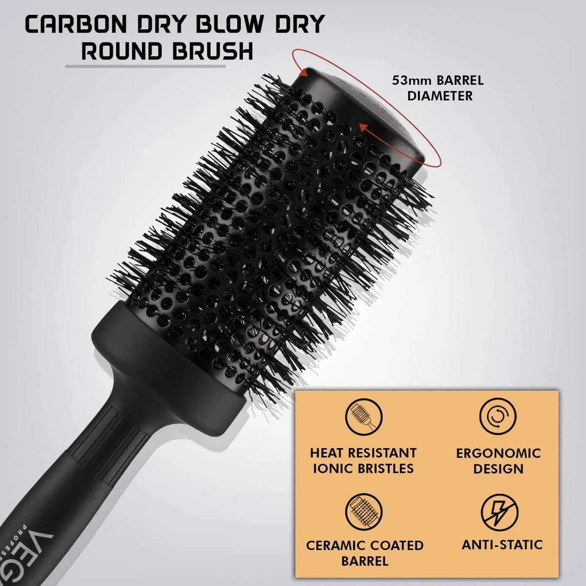 Vega Professional Carbon Dry Round Brush 53mm Hair Brush