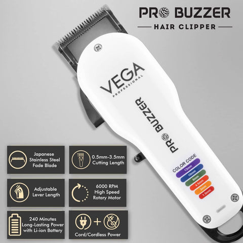 Vega Professional Pro Buzzer Cord/Cordless Hair Clipper – VPMHC-08