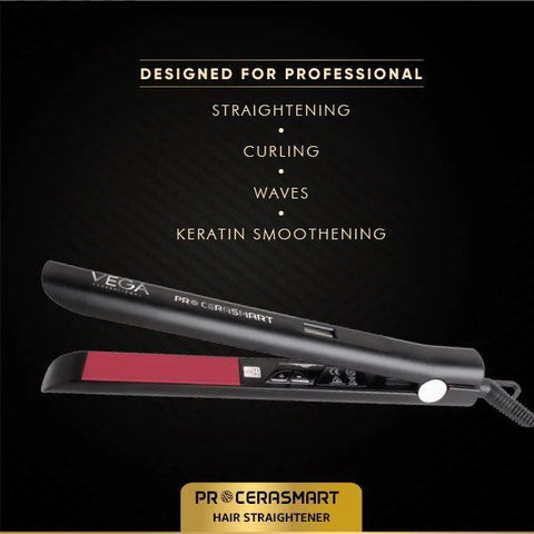 Vega Professional VPMHS-06 Pro Cera Smart Hair Straightener with Floating Plates - Black