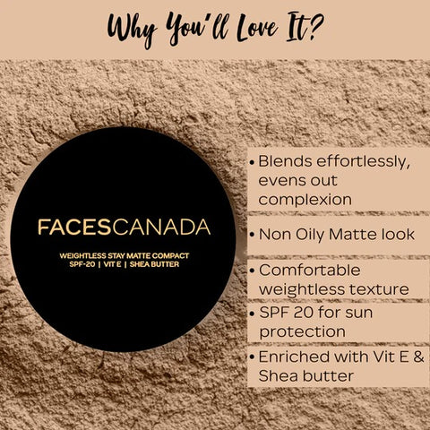 Faces Canada Weightless Stay Matte Compact SPF20 Vitamin E & Shea Butter