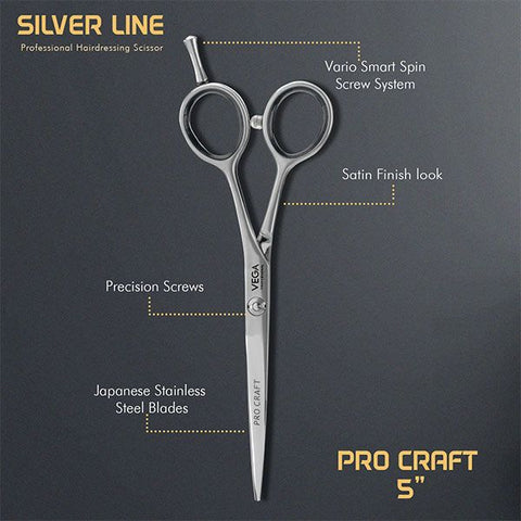 Vega Professional Pro Craft 5 Silver line Hairdressing Scissor-VPVSC-16