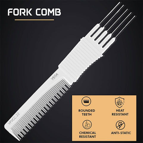 Vega Professional Carbon Fork Comb-White Line - VPMCC-22