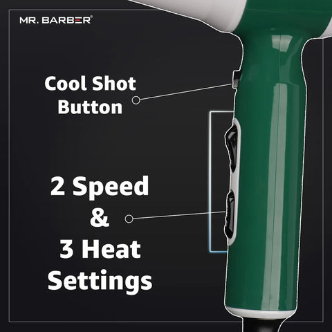 Mr. Barber AirForce 2800 Hair Dryer (Green & White)