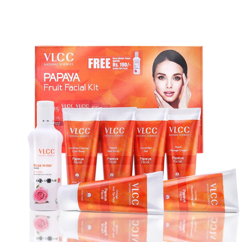 VLCC Papaya Fruit Facial Kit - 300 g with FREE Rose Water Toner