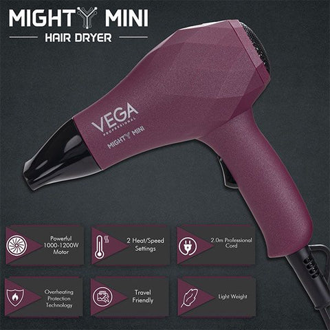 Vega Professional Mighty Mini 1000W Hair Dryer- Burgundy - VPVHD-06