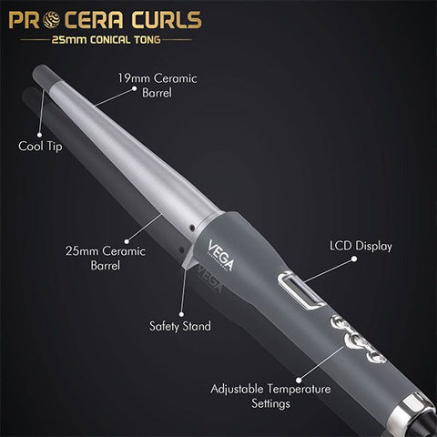 Vega Professional Pro Cera Curls 19-25mm Conical Hair Curler - VPMCT-08