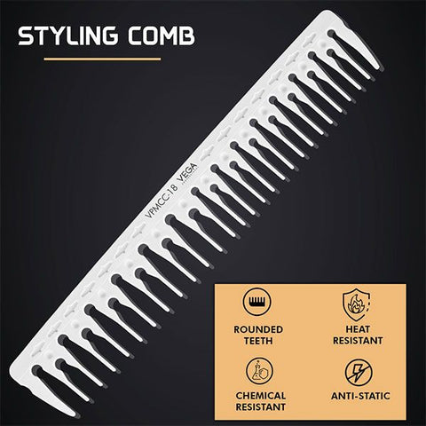 Vega Professional Carbon Styling Comb-White Line - VPMCC-18